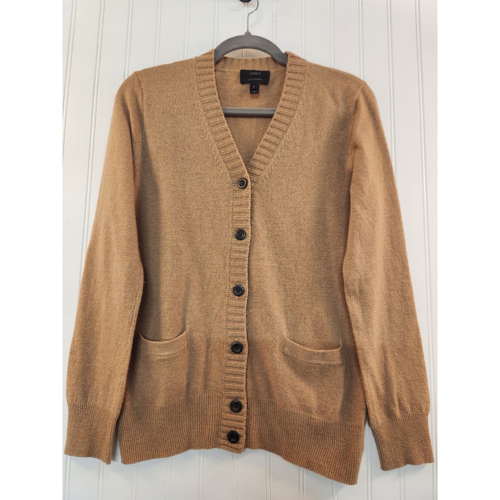 J. Crew Womens Camel Tan Wool Cashmere Blend V-Neck Cardigan Sweater Small Cozy